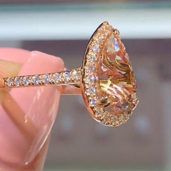 18K Rose Gold Filled Pear Shape Morganite Ring - Picture 3 of 8